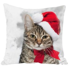 Christmas Throw Pillow Cover Winter Holiday with Red 18" x 18" Pack of 1 Cat