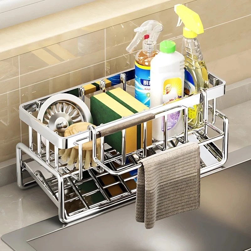 Stainless Steel Over Sink Dish Drying Rack Organizer Sponge Holder No Drill Pro