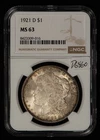 1921-D $1 Morgan Silver Dollar Colorful Orig Toning Looks 64 - NGC MS 63 - D6860