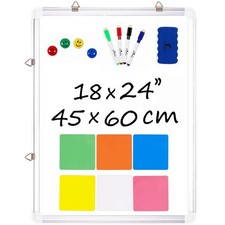 Whiteboard Set - 24 x 18 in Dry Erase Board with 1 Magnetic Eraser, 4 Dry Wip...