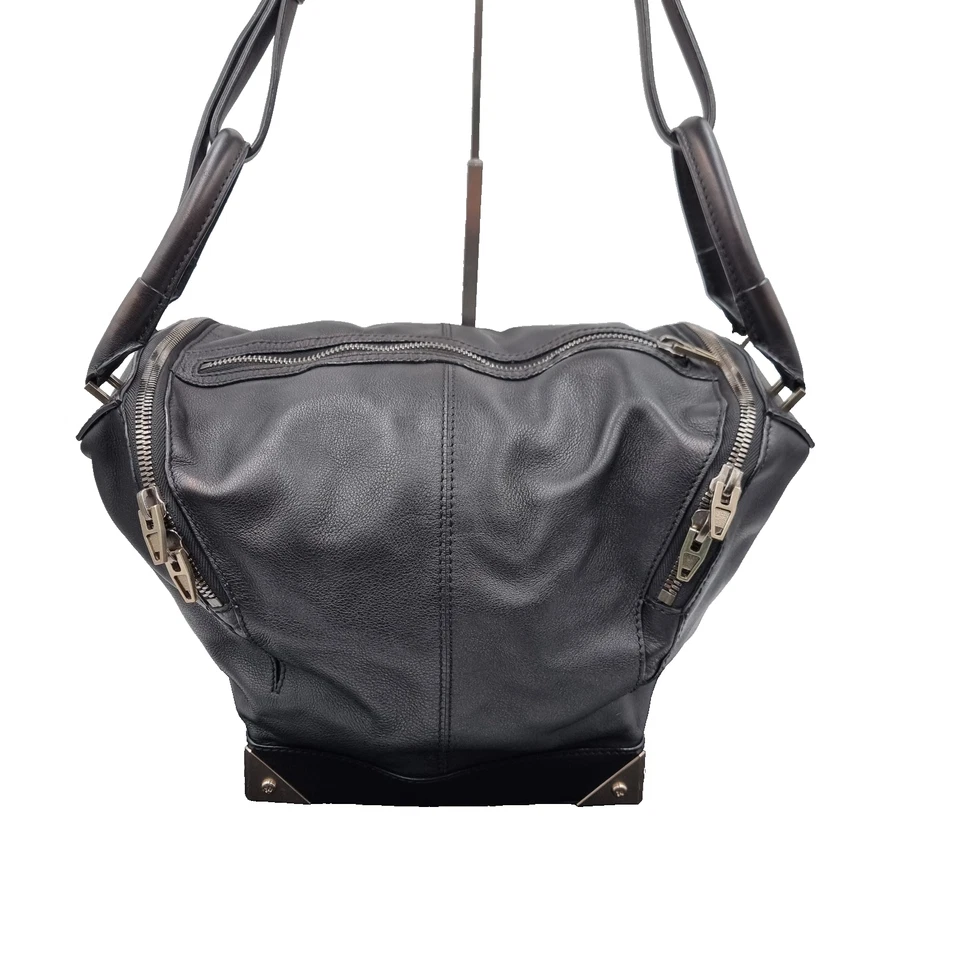 Alexander Wang Marina Black Genuine Leather Duffle Shoulder Crossbody Bag Purse - Image 4 of 4