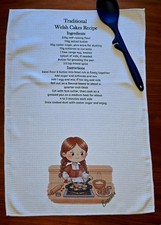 Welsh Recipe Microfibre Waffle Tea Towel, Branwen, Welsh Lady, Welsh Cakes