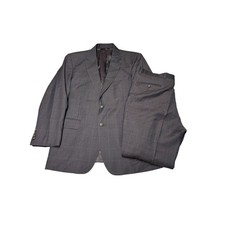 Jos A Bank Mens Gray Plaid 100 Wool Two Button Suit 42R 36x29 2Pc set