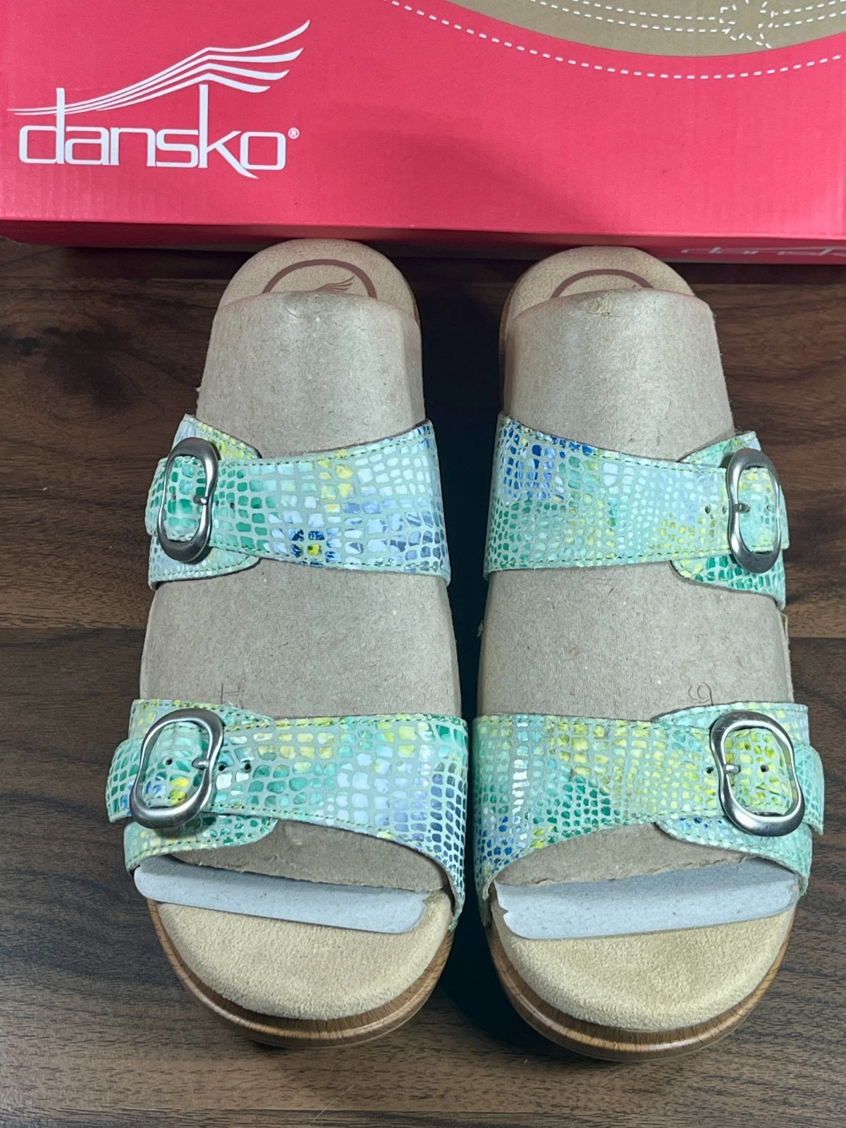 Dansko Sophie Floral Lime Leather Comfort Sandals Women's EU 41 US 10.5 NIB