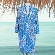 ANTICA SARTORIA Turquoise Beaded Pintuck Tunic Mini Dress L/XL Resort Beach Boho