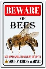 Tin Metal Sign Honey Bee Warning Sign, 8x12 Inch, Beekeeper Apiary Garden Sign