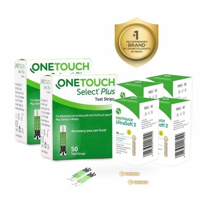 OneTouch Select Plus Test Strips | Pack of 100 Strips with 100 Ultrasoft 