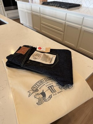 Studio D'Artisan Men's Blue Dark Wash Tapered Denim Jeans Button Fly Size 32