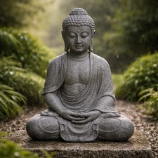 Buddha Statue 31cm Zen Gartenfigur Wetterfest Magnesiumoxid Grau Garten Deko Zen