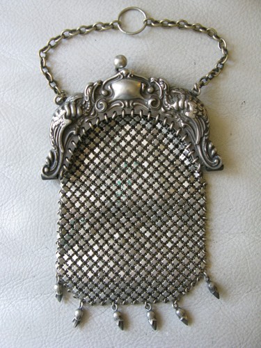 Antique German Silver Prehistoric Mythical Bird Chatelaine Chain Mail Coin Purse