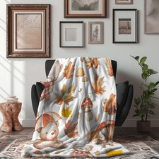 Bear Autumn Motifs Printed Premium Sherpa Blanket Cozy Fall Theme