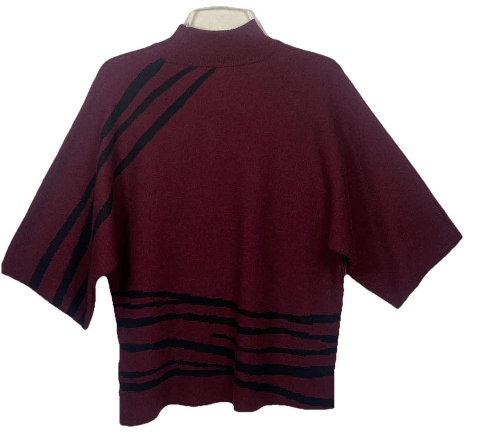 Alfani женщин размер L черный в полоску пуловер бордовый свитер, ребро шеи, короткий Slv - Изображение 2 из 4