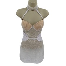 Fredericks of Hollywood Medium White Floral Flower Lace Underwire Chemise Dress