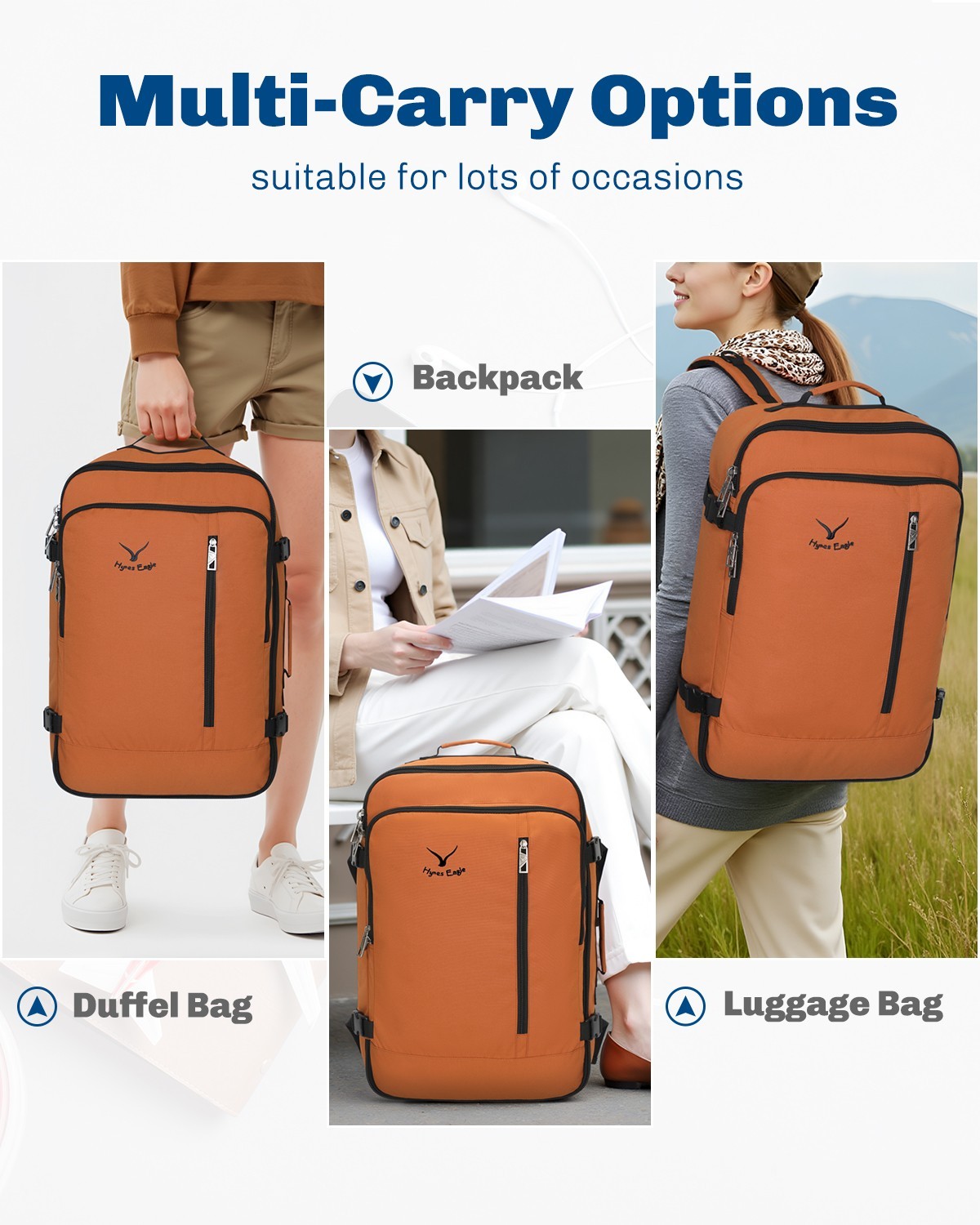 Hynes Eagle 38L Travel Backpack Multifunction Carry On Luggage Bag Convertible