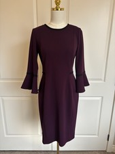 Calvin Klein Purple Sheath Dress Flounce Sleeves Black Trim Career Cocktail Sz 8