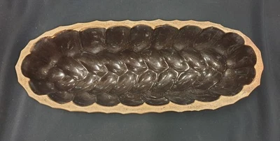 GRAND MOULE DE CUISINE TERRE CUITE VERNISSE FIN XIX ART POPULAIRE CUL NOIR 44CM - Photo 1/4