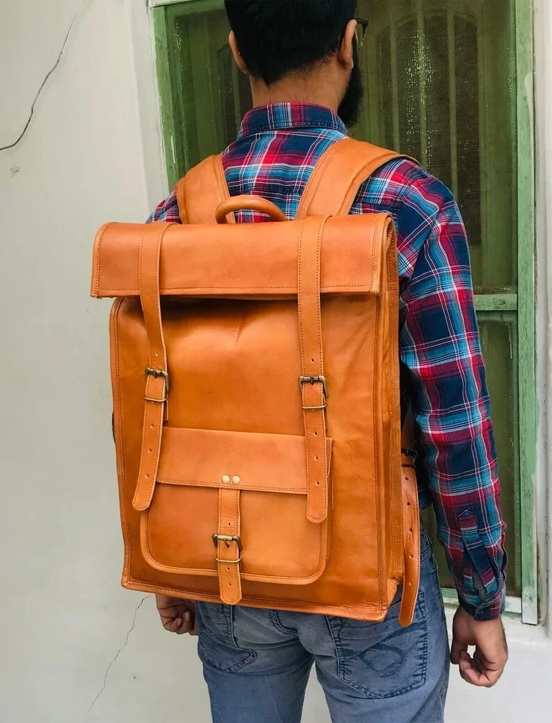 Leather Bag Men's Brown New Laptop Women's Genuine Backpack Travel Best Rucksack