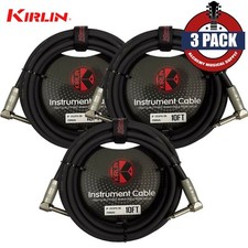 3-PACK Kirlin 10FT Right Angle 1/4" 20AWG Electric Guitar Patch Cable Black