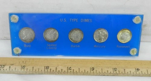 Silver US Dime Type Set Sealed Bust Seated Liberty Barber Mercury Roosevelt Coin