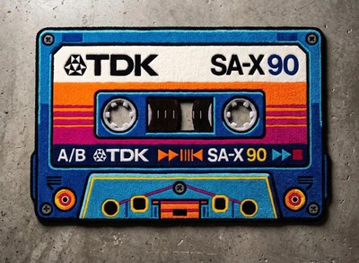 Retro Cassette Tape Hand Tufted Rug, 90s Nostalgia Wool Area Rug Vintage Music