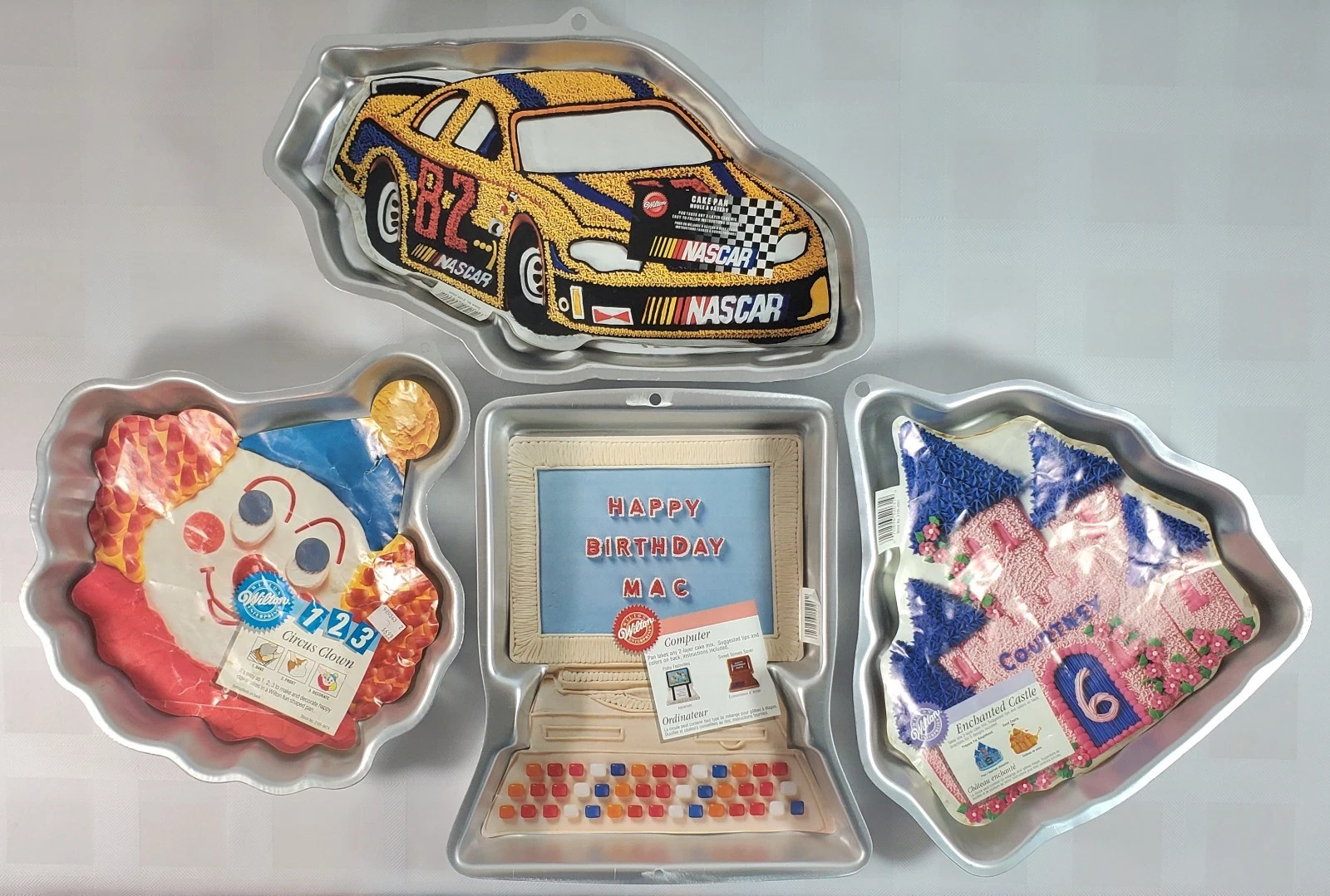 Lot of 4 Vintage Wilton Character Pans NASCAR, Clown, Computer, Castle - NEW/EUC