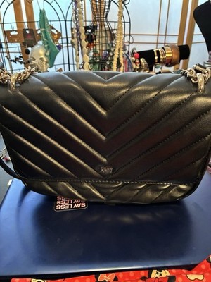 DKNY Black Quilted Chevron Shoulder Bag Chain Strap Silver Hardware