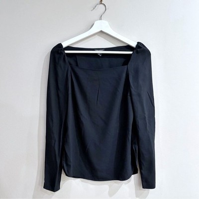 Club Monaco Women s Black Long Sleeve Square Neck Blouse XS Officewear Top