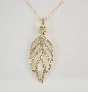 Authentic Feather Shape Pendant 1Ct Round Cut Simulated Diamond In 14K Yellow Gold Plated
