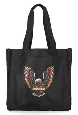 Harley-Davidson Women's Up-Winged Eagle Reversible Polyester Tote Bag, Black