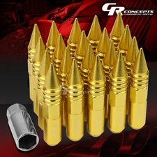 JDM GOLD 20PCS M12X1.5 20MM OD 107MM TALL ALUMINUM LUG NUTS SPIKED CAPS+ADAPTER