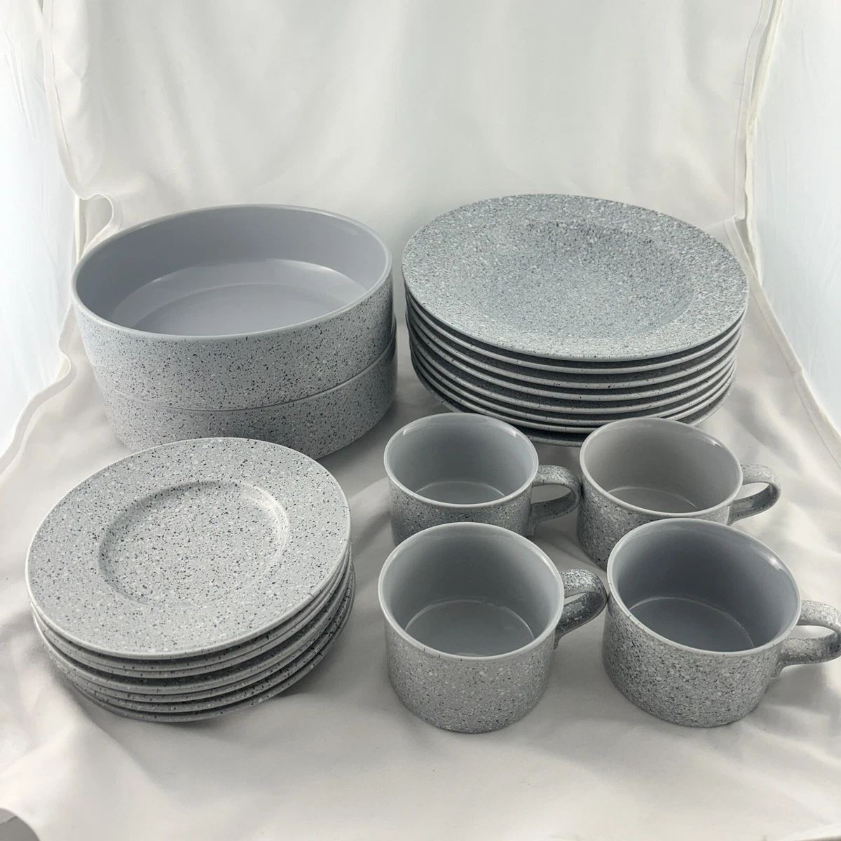Vintage Lot (21 Pc) Mikasa Dinnerware Ultrastone Grey Large Bowl 
