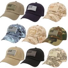 Camouflage Constructed Special Tactical Operator Forces USA Flag Patch Hat Cap