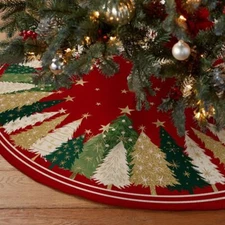 Christmas Tree Skirt Collar 48 Inch Xmas Pine Trees Fir Stars Soft Farmhouse ...