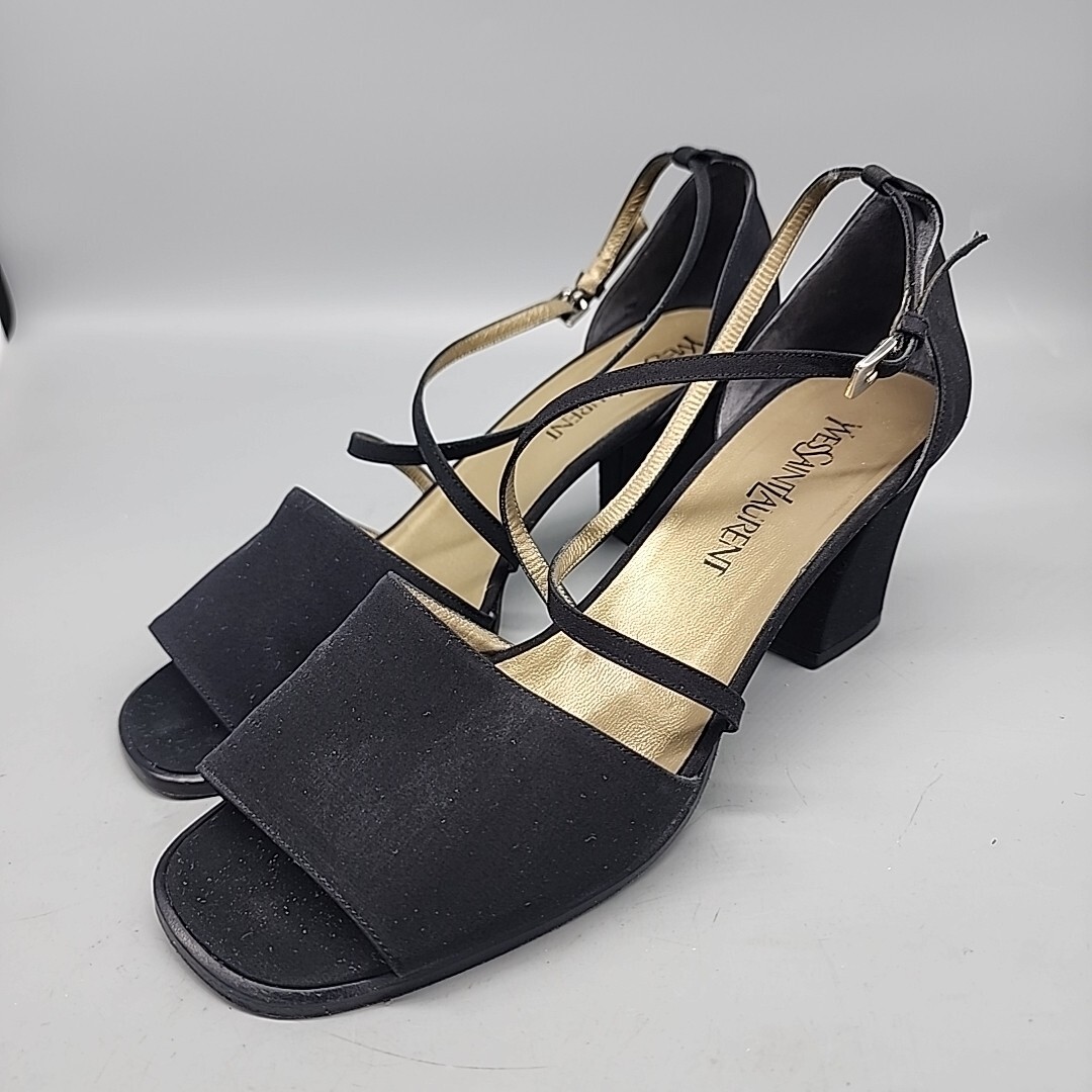 yves saint laurent scarpa donna pelle 9 5 nero tacco a blocco cinturino punta aperta