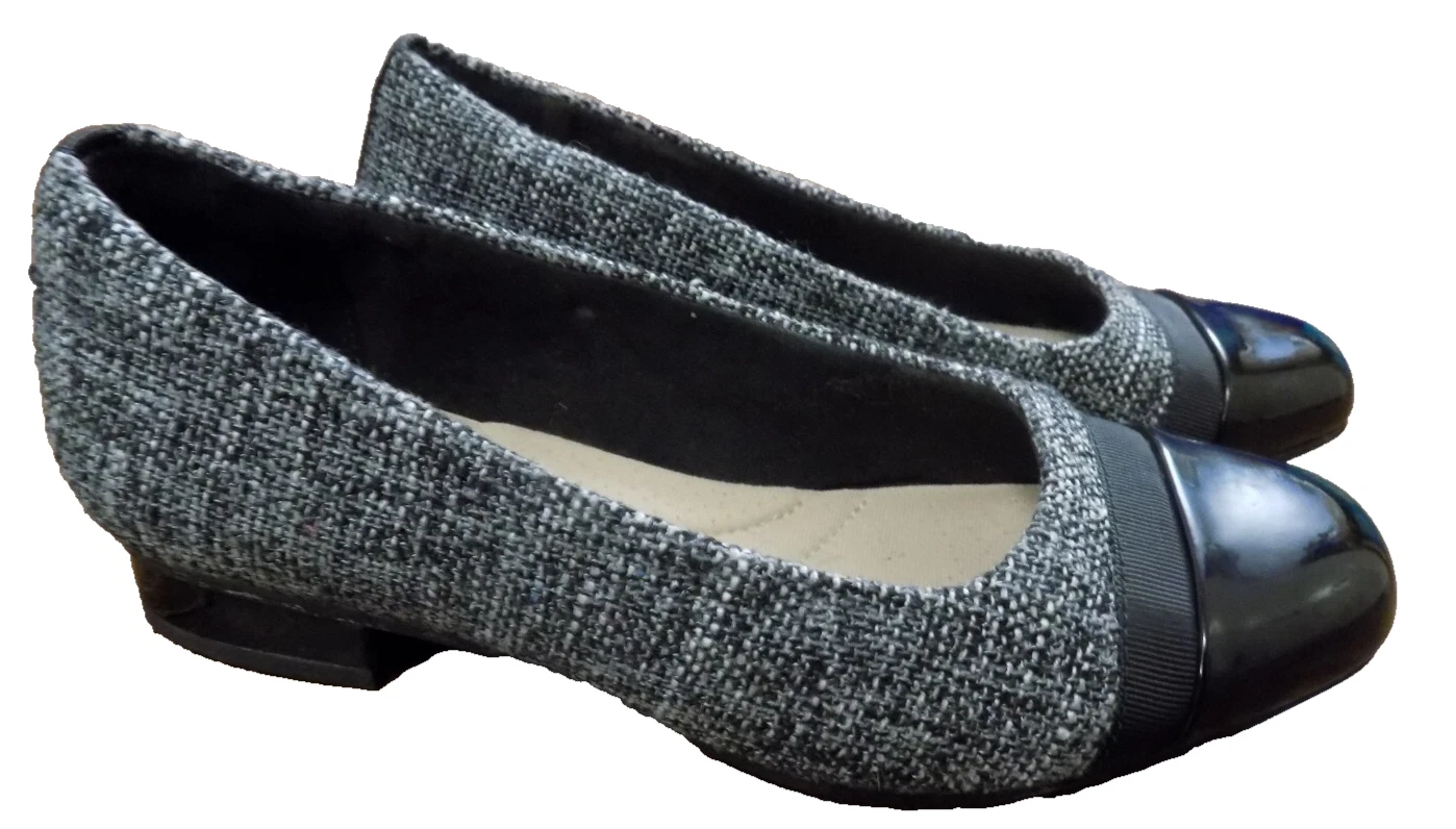 Ballerine Clarks Collection Soft Cushion tweed nero bianco punta cappuccio nastro 6 5