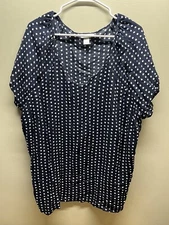 CJ Banks blouse  womens Plus Size 2X  navy & white polka dots top
