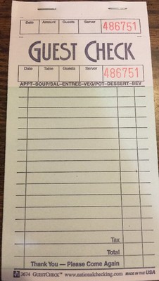 G3674 Guest Checks Book Waitress Pad 15 Line 50 Page Booklet Tear Off Top Stub