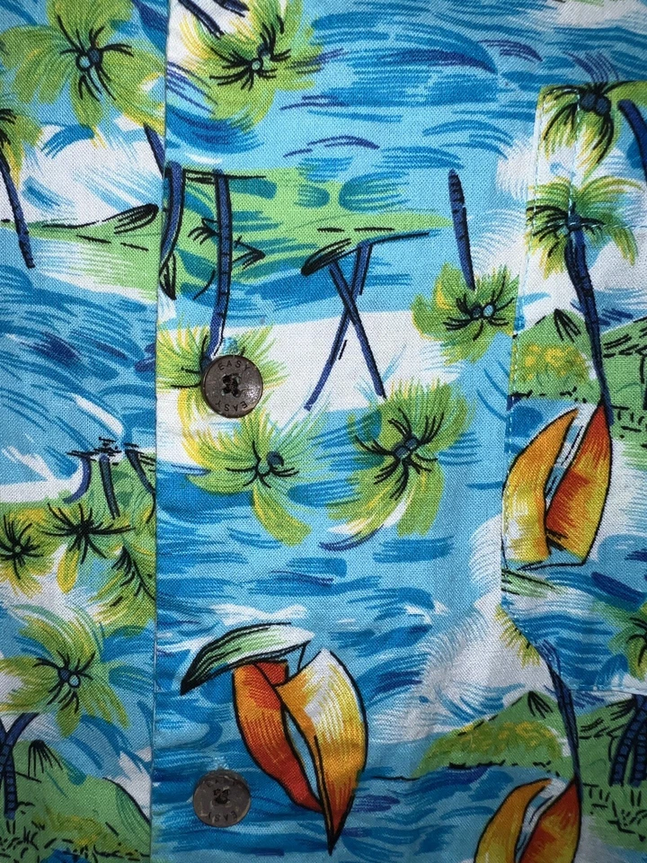Vintage Summer Hawaiian Shirt "Easy" Men's Size L Palm Trees & Boat Q - Image 3 of 4