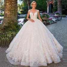 Princess Wedding Dresses Cap Sleeve Backless Appliques Lace A Line Bridal Gowns