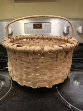 Antique primitive hand made splint oak/ash gathering basket 12-13” round Rare!