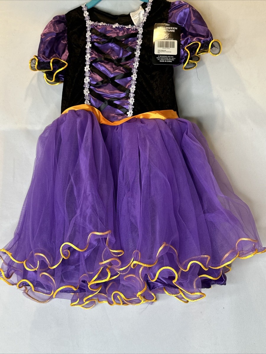 Halloween Witch Dress Costume SM 4-6 Layered Tulle Skirt Soft Hat Velour  Child