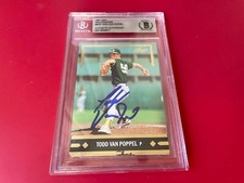 Todd Van Poppel A's 1991 Leaf Gold Rookies Card Signed Auto Beckett BAS COA