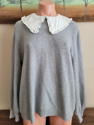 Chelsea and Violet Gray Sweater M/L Oversized Peter Pan Collar Dark  Academia