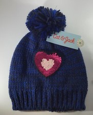 Cat  Jack Hat / Beanie with Pompom Navy With Heart For Kids