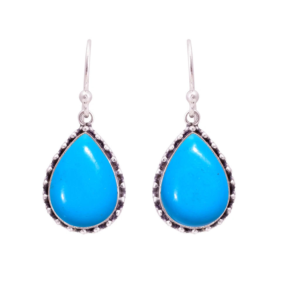 Sleeping Beauty Turquoise Gemstone 925 Sterling Silver Earring, Anniversary Gift - Image 3 of 4