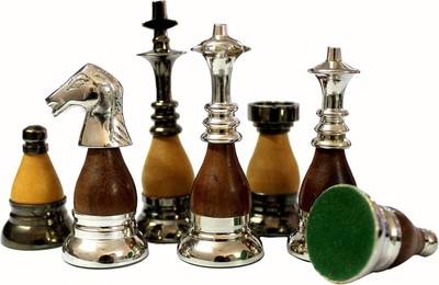 Elegant Brass and Wood Chessmen Set with 3.5'' King for Collector's Boards