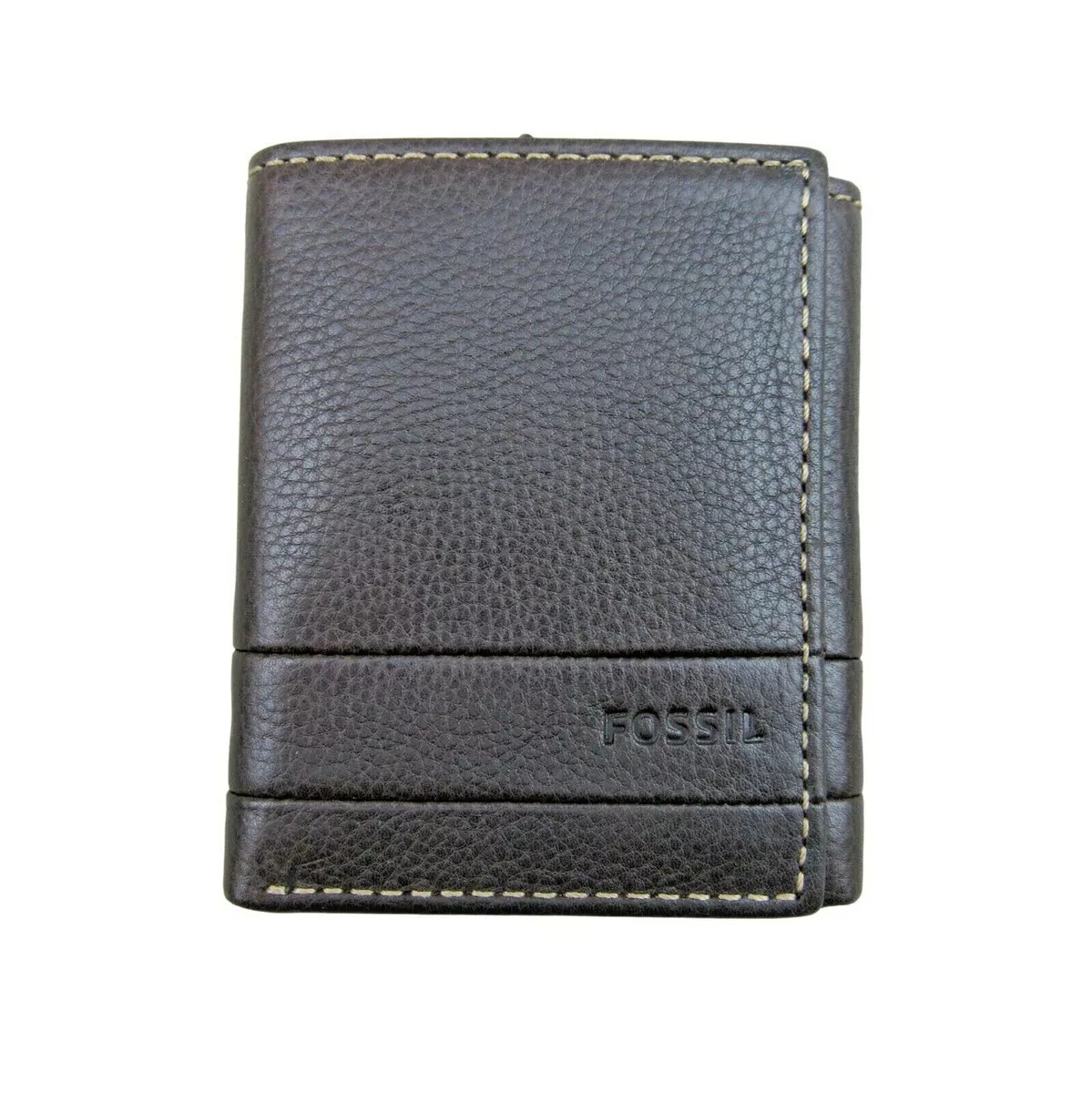 Fossil Lufkin Trifold Dark Brown Leather Mens Wallet NEW 