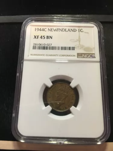 1944c NGC Graded Newfoundland  Small Cent 1¢**EF-45** Cert# 027