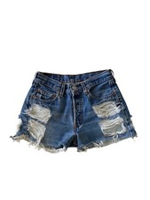 Levis Strauss 501 Cut Off Denim Shorts Blue Distressed Size 27 Good Condition 
