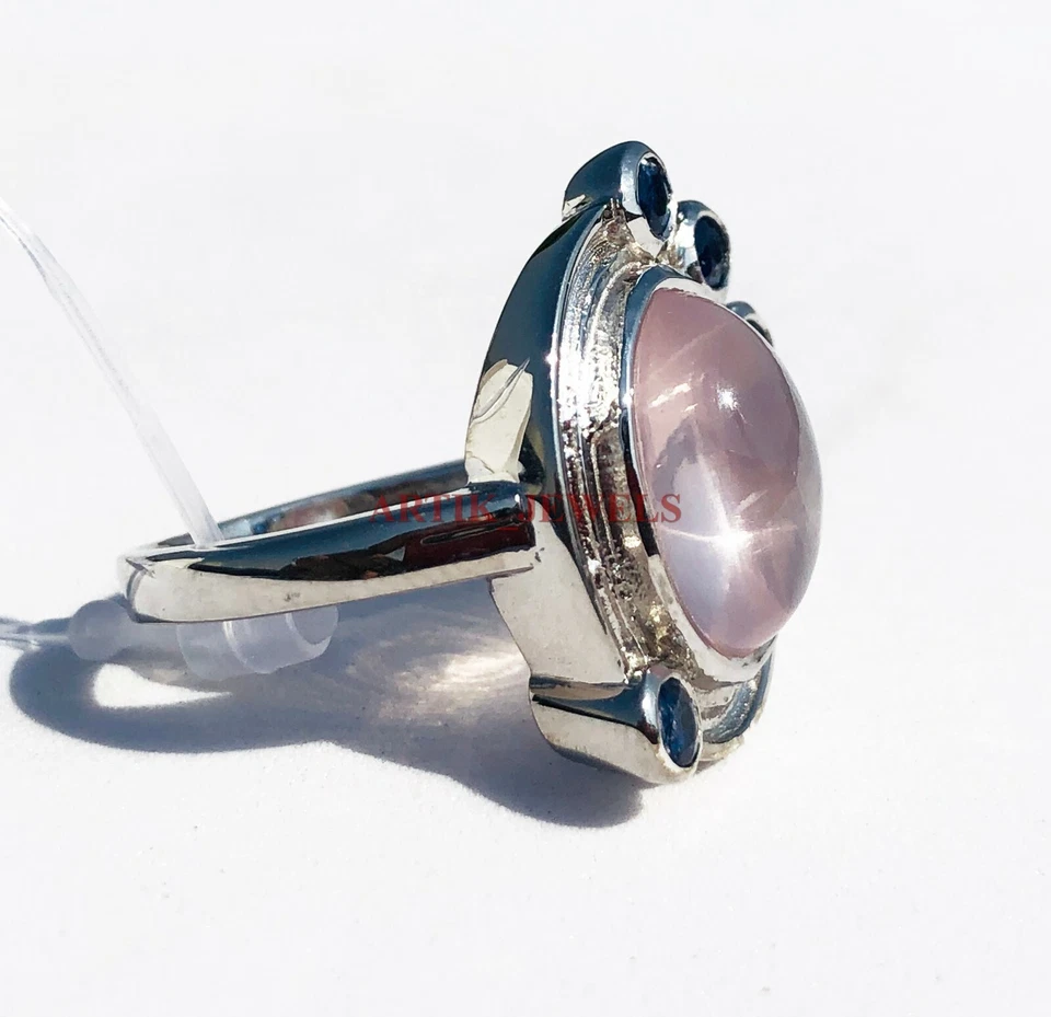 Rose Quarz & Heizbar Saphir Mit 925 Sterlingsilber Ring für Damen #4453 - Bild 3 von 3